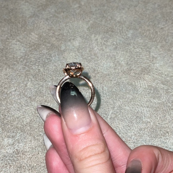 Pandora rose gold tear drop halo ring and and princess wishbone ring stack - Picture 3 of 8